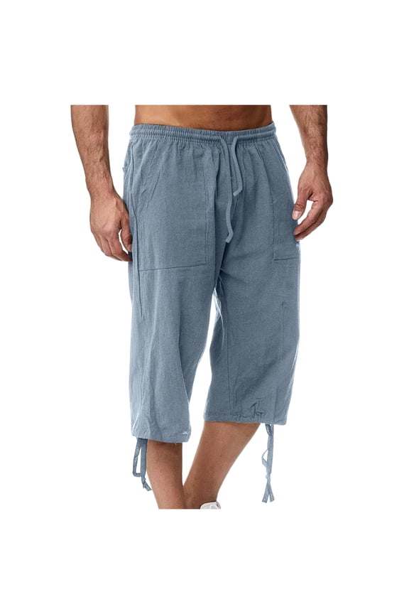Mens Capri Linen Pants Solid Color Casual Pants Casual Loose Straddle Pants Amall Foot Pants Full Length Pants,S-3XL