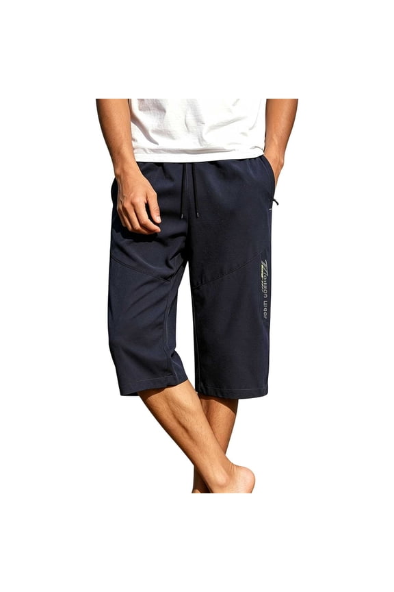 Mens Capri Pants Plus Size Dry 3/4 Length Shorts Elastic Waist Zipper Pocket Hiking Pants for Outdoor Workout Casual Wear,L-4XL