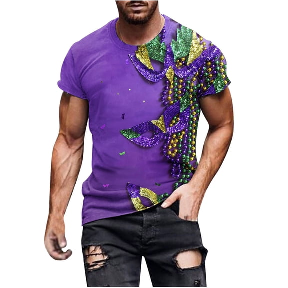 Tbopshirt Mens Tops,Mardi Gras Clothing,Men Casual Printed T-shirt Short Sleeved Round Neck Top Shirt,Tops for Men's
