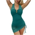 thumbnail image 1 of Tbopshirt One Piece Swimsuits for Women Tummy Control Drawstring V-Neck Bathing Suit Swimsuits with Skirt Summer Beach (with Built-in Padded Cups), 1 of 9