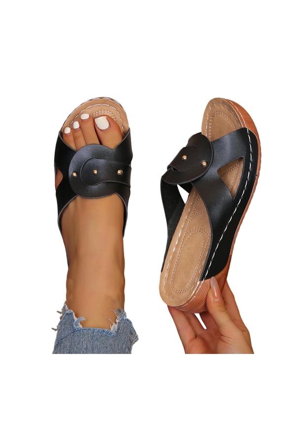 Orthopedic Sandals for Women Dressy Wide Width,Plantar Fasciitis Feet Sandal with Arch Support,Comfortable Casual Open Toe Wedge Slides Summer Beach