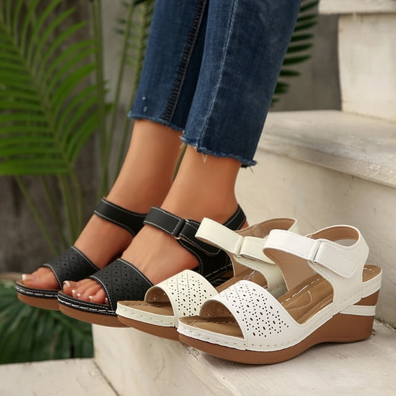 Tbopshirt Orthopedic Wedge Sandals for Women Summer Dressy Wide Width with Arch Support Causal Open Toe Wedge Heels Solid Color Trendy Casual Beach Vacation