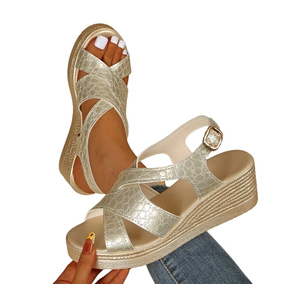 Tbopshirt Orthopedic Wedge Womens Sandals Summer Dressy Wide Width with Arch Support Causal Open Toe Wedge Heels Solid Color Trendy Casual Beach Vacation