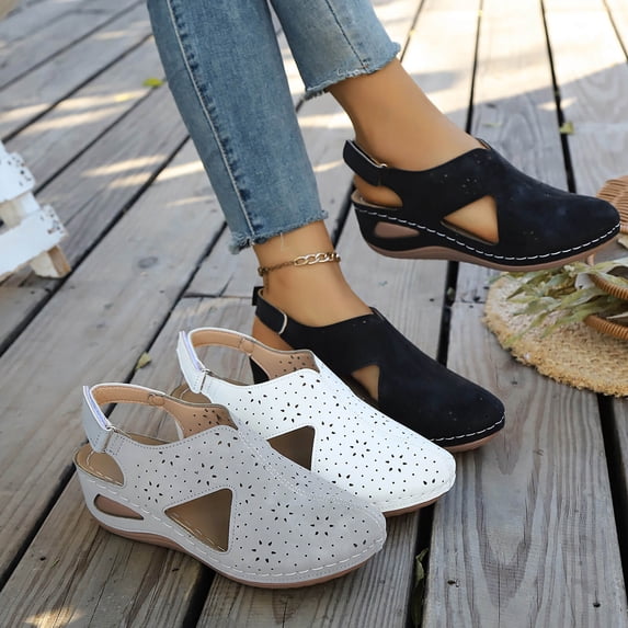 Tbopshirt Orthopedic Womens Summer Sandals with Arch Support Solid Color Wedge Heels Closed Toe for Outdoor,Beach