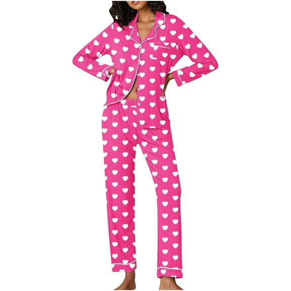 Tbopshirt Pajamas for Women,Pajamas Women's Valentine's Day Pajama Gift Set Hearts Print Long Sleeve Sleepwear Loungewear Pjs Lounge Set Nightwear,Womens Pajama Sets