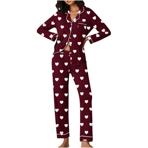 Tbopshirt Pajamas for Women,Pajamas Women's Valentine's Day Pajama Gift Set Hearts Print Long Sleeve Sleepwear Loungewear Pjs Lounge Set Nightwear,Womens Pajama Sets