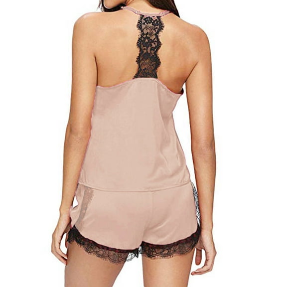 Tbopshirt Pajamas for Women,Women Sleepwear Sleeveless Strap Nightwear Lace Trim Satin Cami Pajama Sets,Womens Pajama Sets