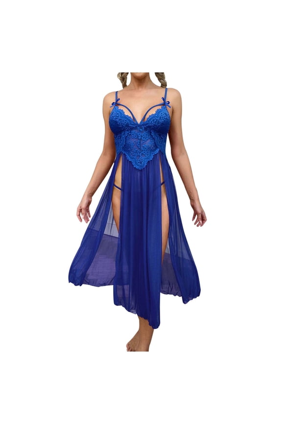 Pajamas for Women,Women's Mesh Deep V Lace Pajamas Side Slit Sling Skirt Extended Home Dress Pajama Dress Women's Set,Womens Pajama Sets
