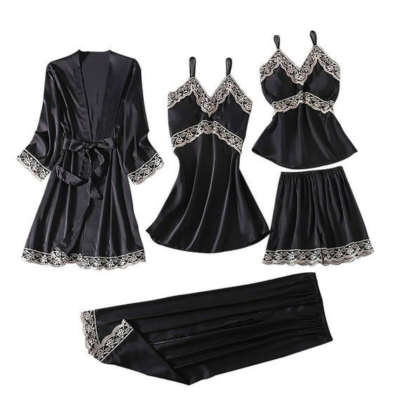 Tbopshirt Pajamas for Women Pajamas Five Piece Set With Suspender Pajamas Women's Home Wear Pajamas Thin Style,Womens Pajama Sets