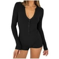 thumbnail image 1 of Tbopshirt Pajamas for Women Clearance,Womens Sexy Bodysuit V-Neck Long Sleeve Yoga Rompers Workout Ribbed Pajamas Sport Jumpsuits Rompers,Womens Pajama Sets,Summer Savings Deals, 1 of 9