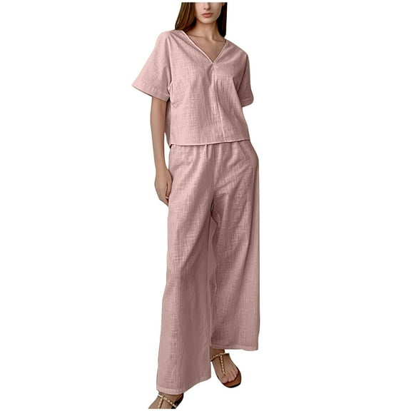 Tbopshirt Pajamas for Women Casual Homewear Short Sleeve Tops Trousers V-Neck Night Pajamas Suits,Womens Pajama Sets