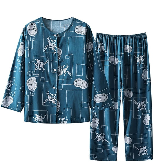 Tbopshirt Pajamas for Women Summer Two Piece Set Long Sleeve Round Neck Pajama Set Printed Tops Pants Set,Womens Pajama Sets