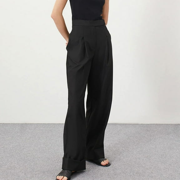 Tbopshirt Pants for Women Plus Size Women's Spring and Autumn Solid Color Versatile Straight Tube High Waisted Commuting Suit Pants Wide Leg Pants Loose Causal Pants