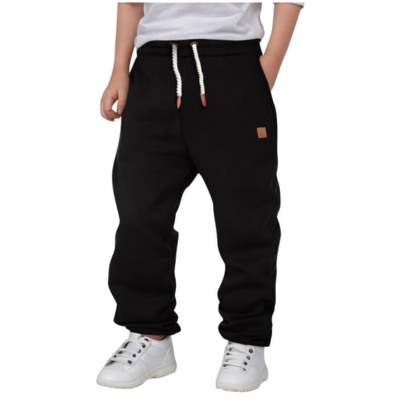 Tbopshirt Pants for Boys Jogger Sweatpants Drawstring Elastic Waist Patch Decor Loose Winter Tapered Trousers for Kids Warm Casual Pants