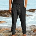 thumbnail image 1 of Tbopshirt Pants for Men,Men's Cotton Linen Double Pockets Button Elastic Waist High Waist Overalls Leggings Sweatpants for Men, 1 of 5