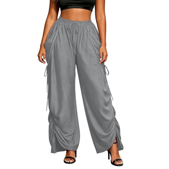 Tbopshirt Pants for Women Plus Size Fashion Solid Color Elastic Waist Pocket Pants,Gray,S-5XL