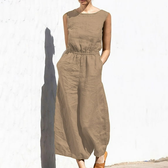 Tbopshirt Pants for Women Plus Size Jumpsuits For Women Sleeveless Pocket Solid Color Loose Straight Pants Fashion Romper Pants Loose Causal Pants