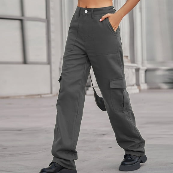 Tbopshirt Pants for Women Plus Size Women Solid Pants Hippie Punk Trousers Streetwear Jogger Pocket Loose Overalls Long Pants Loose Causal Pants