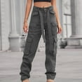 thumbnail image 1 of Tbopshirt Pants for Women Plus Size Women Solid Pants Hippie Punk Trousers Streetwear Jogger Pocket Loose Overalls Long Pants Loose Causal Pants, 1 of 5
