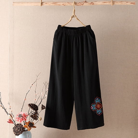 Tbopshirt Pants for Women Plus Size Women's Fashion High-waisted Pattern Straight Trousers Plain Cotton and Nine Points Pants Loose Causal Pants