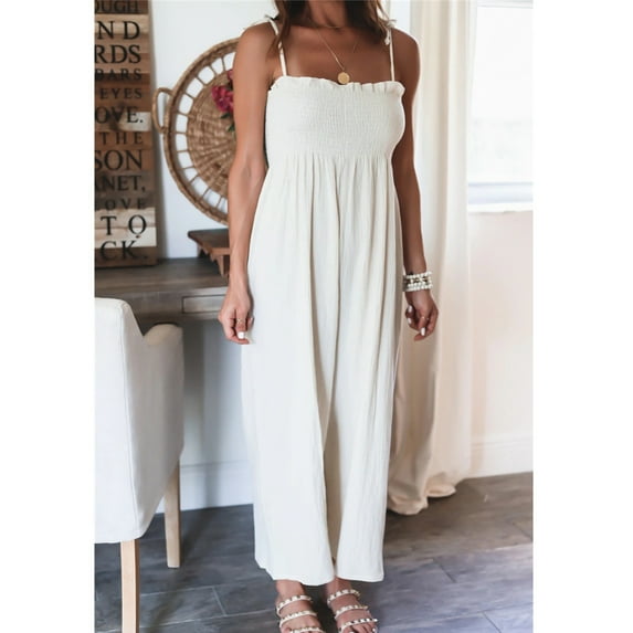 Tbopshirt Pants for Women Plus Size Women's High Waist Casual Solid Color Suspender Sleeveless Pleated Jumpsuit Loose Causal Pants