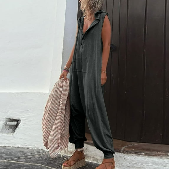 Tbopshirt Pants for Women Plus Size Womens Fashion Summer Solid Casual Sleeveless Suspender Long Jumpsuit Loose Causal Pants