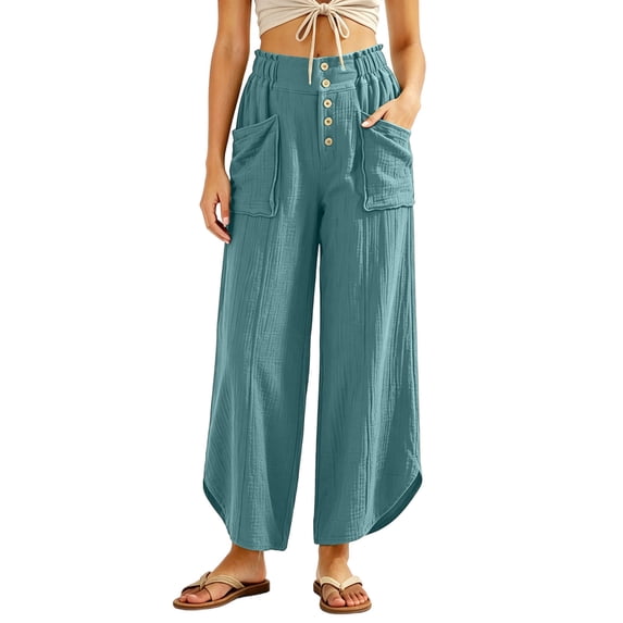 Tbopshirt Pants for Women Solid Color Loose Casual Long Pants with Pockets and Elastic Waist,Mint Green,S-XXL