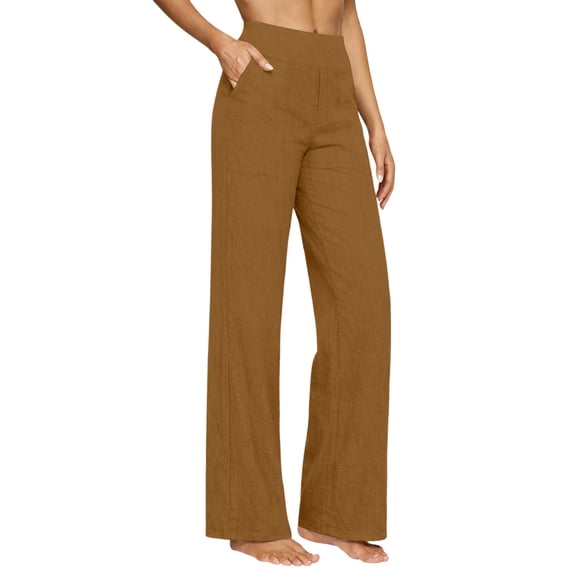 Tbopshirt Pants for Women Spring Summer High Waisted Casual Solid Color Pockets Long Pants,Coffee,S-XXL