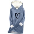 thumbnail image 1 of Tbopshirt Plus Size Hoodies for Women Graphic Valentine's Day Heart Long Sleeved Winter Fleece Sherpa Lined Thickened Fall Pullover Oversized Hooded Sweatshirt Blue,M, 1 of 3