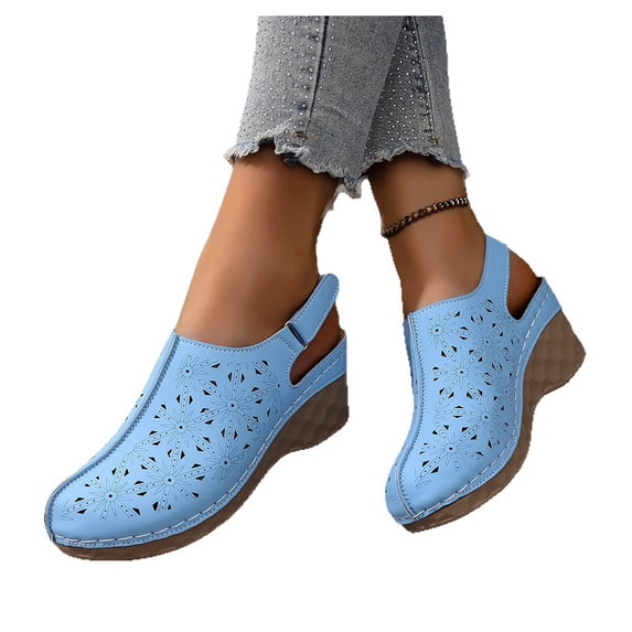Tbopshirt Plus Size Summer Wedge Sandals for Women Dressy Closed Toe Wedge Heel Trendy Comfortable Solid Color Casual Beach Vacation