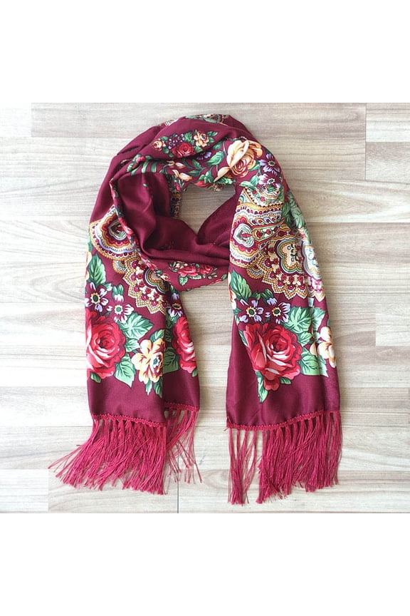 Scarf for Women,Christmas Gifts Russian Babushka Women's Scarf Shawl Wrap Traditional Retro Ukraine Style Printed Tassels Long Scarfs Womens Scarves