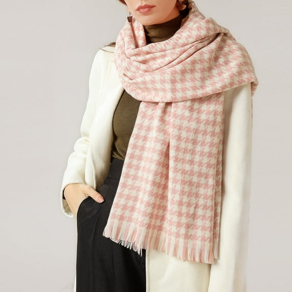 Tbopshirt Scarf for Women Christmas Sale Deals,Gifts for Women,Christmas Gifts Women's Fashion Winter Warm Soft Casual Tassel Houndstooth Printing Muffler Womens Scarves Holiday Savings