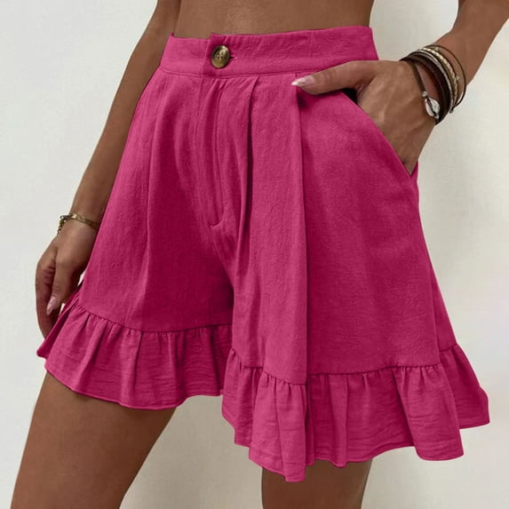 Tbopshirt Shorts for Women Fashion Solid Color Casual Wide Leg Ruffle Loose High Waist Shorts Pants