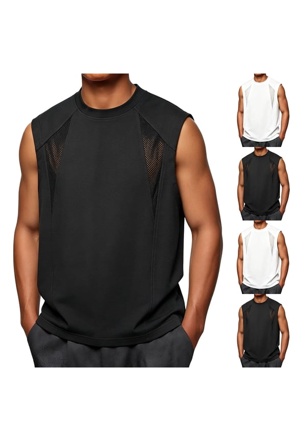 Sleeveless Shirts for Men Plus Size Tank Tops Panel Breathable Dry Small Neck Summer Sport Casual,M-5XL