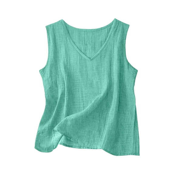 Tbopshirt Sleeveless Tops for Women V-Neck Tank Top Linen Blend Summer Tops Casual Loose Fit Lightweight Breathable Blouse for Beach Daily Wear,Mint Green