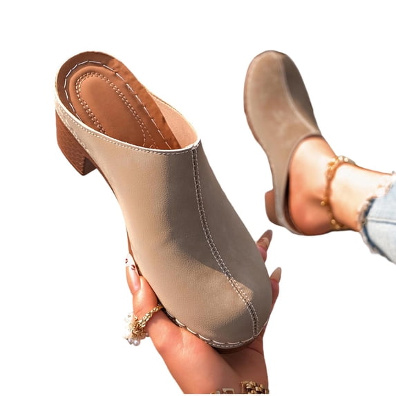 Tbopshirt Slides for Women Summer Solid Color Closed Toe High Heels Slippers Fashion Casual for Evening Party