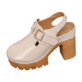 thumbnail image 1 of Tbopshirt Slides for Women with Arch Support Closed Toe Chunky High Heels Solid Color Trendy Summer Sandals, 1 of 9