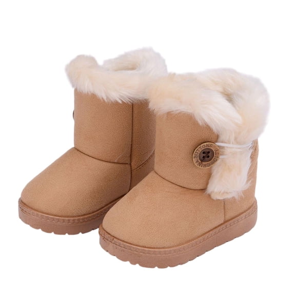 Tbopshirt Snow Boots for Girls Fleece Lined Winter Boots Ankle Boots Warm Fuzzy Trim Button Detail Suede Flat Heel for Fall Cold Weather Casual Wear