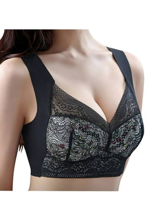 SELONE Bras for Women Push Up No Underwire Front Closure Clip Zip Front  Snap Front Hook Close Everyday Sagging Breasts Lightly Printing Thin Front  Buckle Adjustment Chest Shape No Rims Black M 