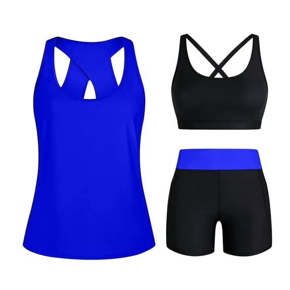 Tbopshirt Summer Bathing Suits Tummy Control 3 Piece Tankini Swimsuits for Women Swim Tank Tops with Bra and High Waist Bottom Beach
