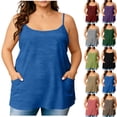 thumbnail image 1 of Tbopshirt Summer Camisole Tank Tops with Pocket Sleeveless Spaghetti Strap Casual Solid Color Round Neck Plus Size Shirts Loose Beach Vacation,L, 1 of 7
