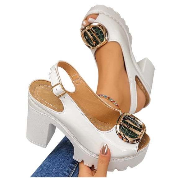 Tbopshirt Summer Heeled Sandals for Women with Arch Support Block Heel Open Toe Casual for Wedding Party
