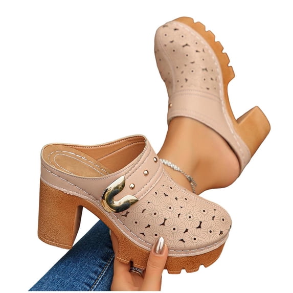 Tbopshirt Summer Slides for Women with Arch Support Closed Toe High Heels Sandals Slippers Solid Color Beach Vacation