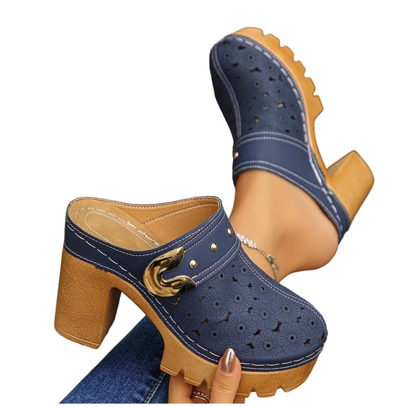 Tbopshirt Summer Slides for Women with Arch Support Closed Toe High Heels Sandals Slippers Solid Color Beach Vacation