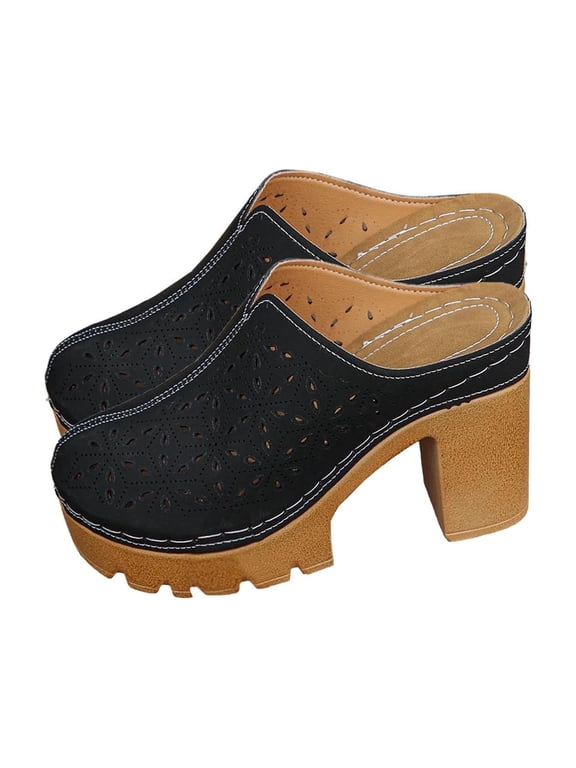 Summer Slides for Women with Arch Support Closed Toe High Heels Slippers Solid Color Beach Sandals Vacation