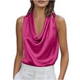 thumbnail image 1 of Tbopshirt Summer Tank Tops for Women V Neck Silk Satin Solid Color Sleeveless Off the Shoulder Basic Tanks Casual Trendy,S, 1 of 9