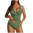 thumbnail image 1 of Tbopshirt Summer Tankini Swimsuits for Women,Two Piece Bathing Suits Tummy Control Slimming Solid Color High Stretch V Neck Beach Bikini Sets, 1 of 6