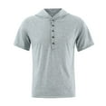 thumbnail image 1 of Tbopshirt Summer Tops,Men's Solid Hooded T-shirt Short Sleeve Button T-shirt Casual Sports Top Blouses, 1 of 1