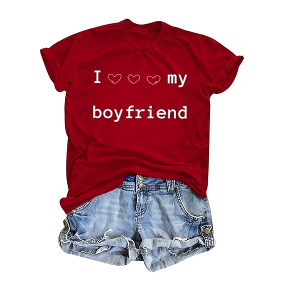 Tbopshirt Summer Tops for Women Graphic,Valentine's Day Heart Fun Print Crew Neck Short Sleeve Plus Size T-Shirts Red,L