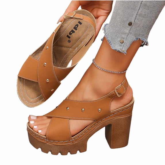 Tbopshirt Summer Womens Sandals Heels with Arch Support Block Heel Open Toe Casual for Wedding Party